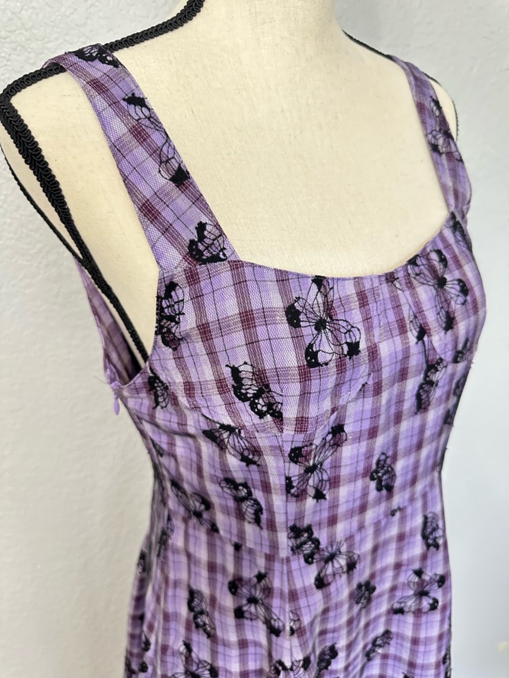 Cotre Midi Dress Sz L Butterfly Bustier Grunge Plaid Dark Cottagecore Dark Fairy - Picture 4 of 16